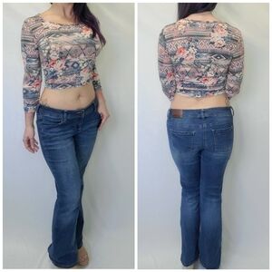 Copper Key Floral Ruched Sleeve Crop Top